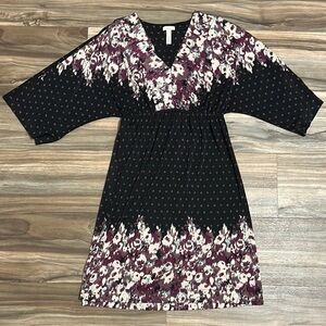 Soma Intimates Black  Purple Floral Dress XS Empire Waist Flowy Dolman Sleeves